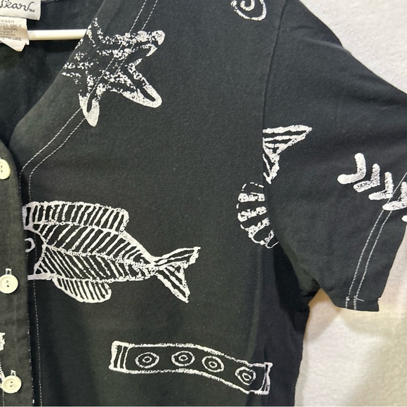 Vintage Fish Print Light Weight Cruise Wear Casual Button Up Top Women’s size L - Picture 4 of 11